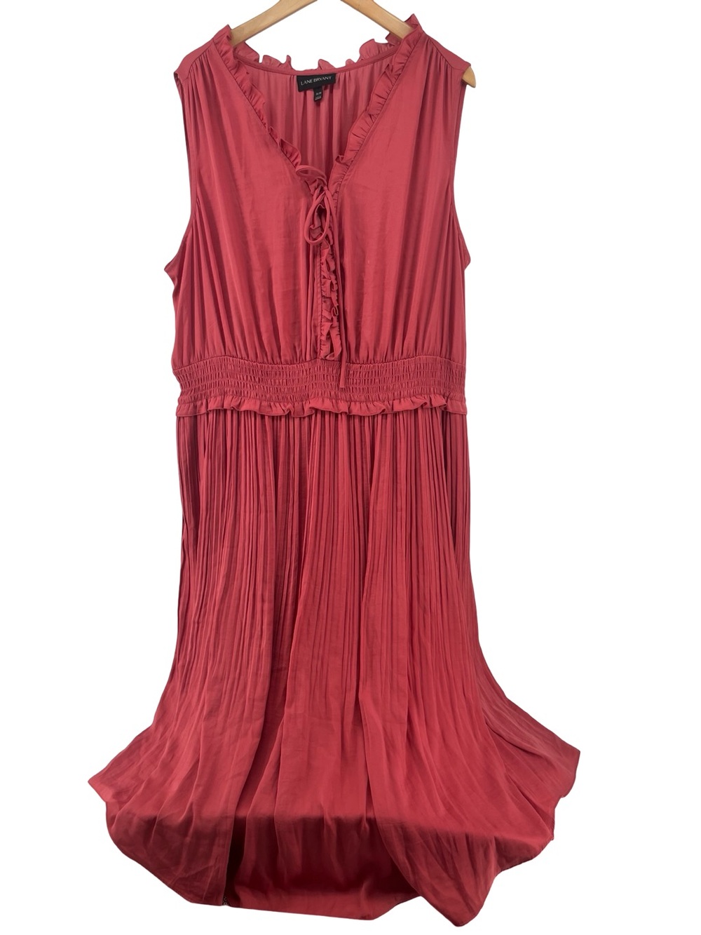 Lane Bryant Maxi Dress 26/28 Coral Pink Pleated Sleeveless Boho Resort Dress - Picture 2 of 13